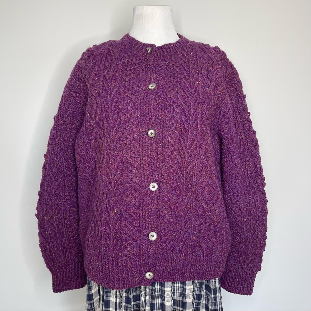 Vintage Mandan Hand Knit 100% Wool Cable Aran Fisherman Chunky Sweater Cardigan - Picture 13 of 14